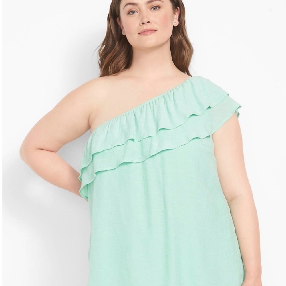 Lane Bryant Mint Green One Shoulder Ruffle Top Size 22. NWT